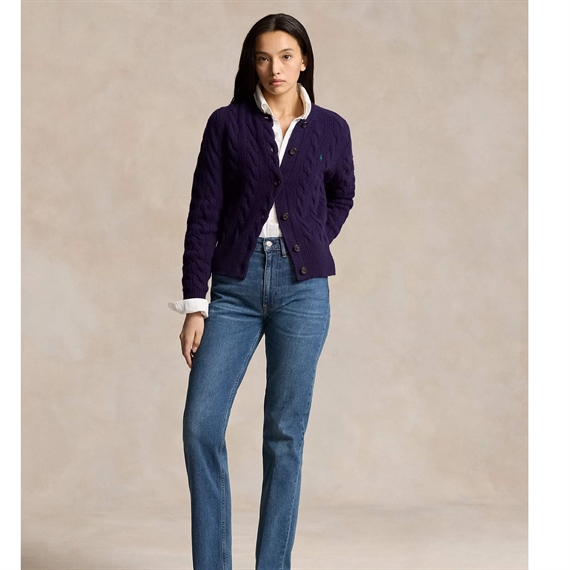 Polo Ralph Lauren Cable-Knit Wool-Cashmere Cardigan, Midnight Purple